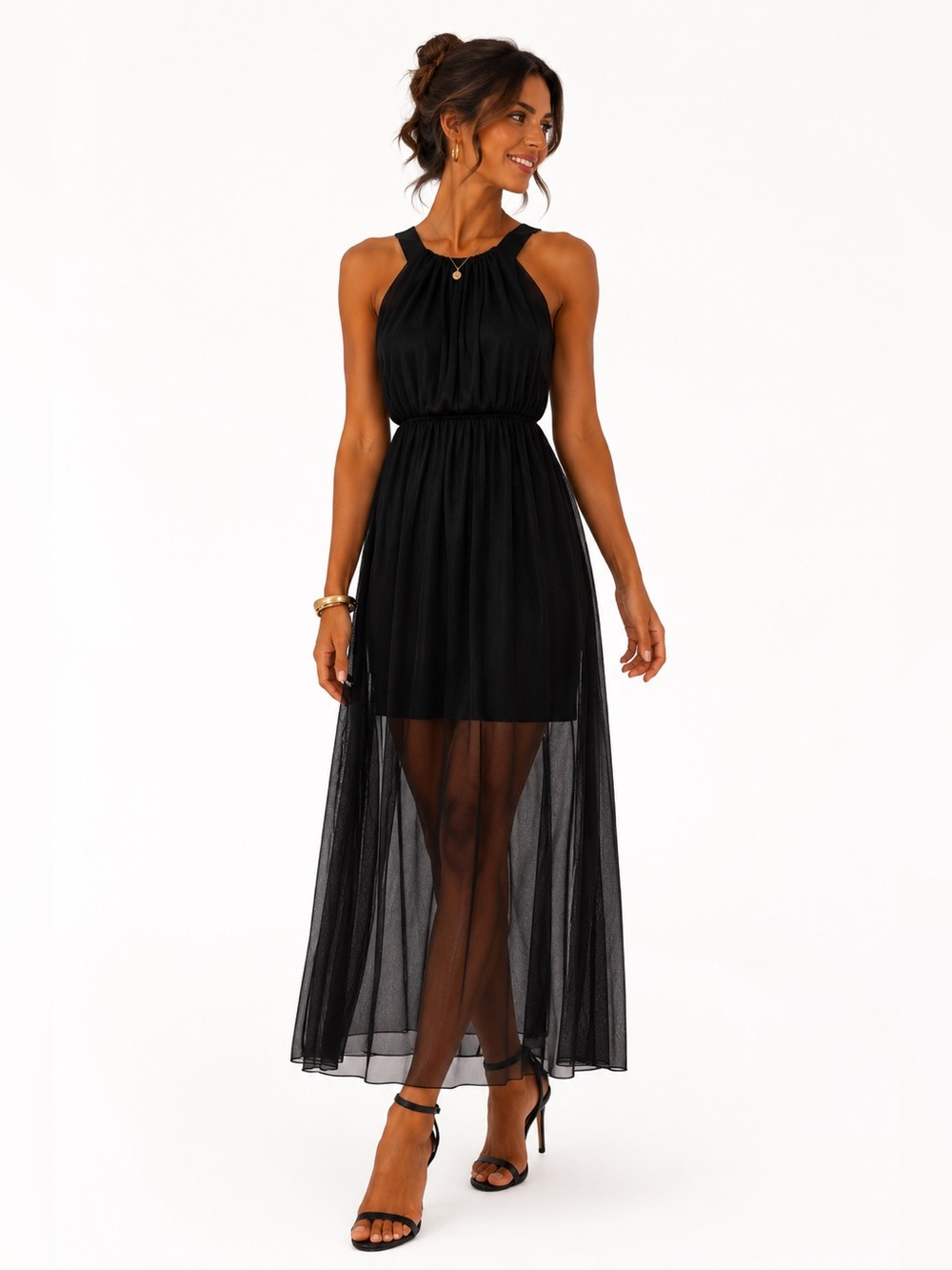 Zuiki Italy Black Chiffon Maxi Dress | Size Small | Like New